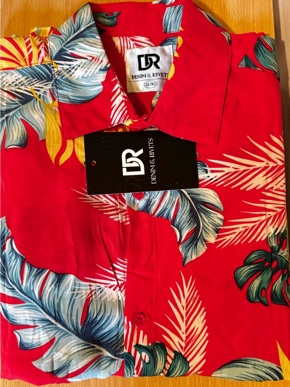 Denim & Rivets Men's Red Tropical Print Button-Down Shirt